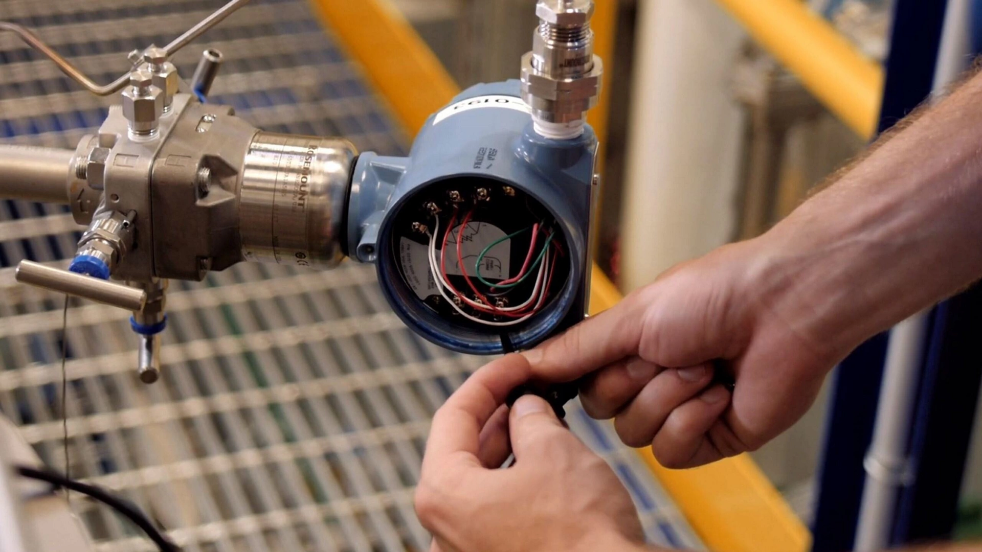 Rosemount 3051 pressure transmitter being wired up on site