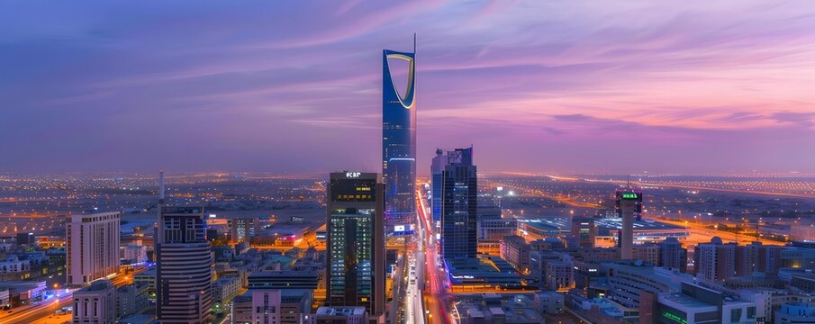 Riyadh skyline at dusk, Saudi Arabia
